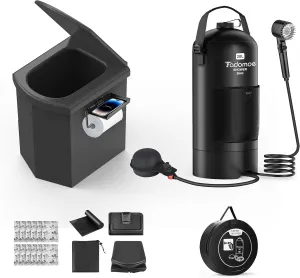 2-in-1 Portable Shower and Folding Toilet for Camping – 5-Gallon Shower Kit with Eco-friendly Foot Pump & 3 Spray Modes, Heavy-Duty Folding Toilet with 440 lbs Load Capacity, Perfect for Outdoor Adven