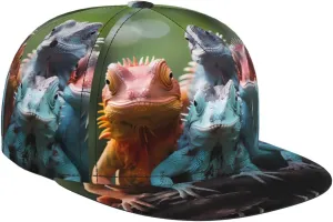 4 Colorful Lizards Outdoor Sports Baseball Cap, Daily Sports Adjustable Fashionable Flat Brim hat, Unisex Four-Season Outdoor Sports Cap,