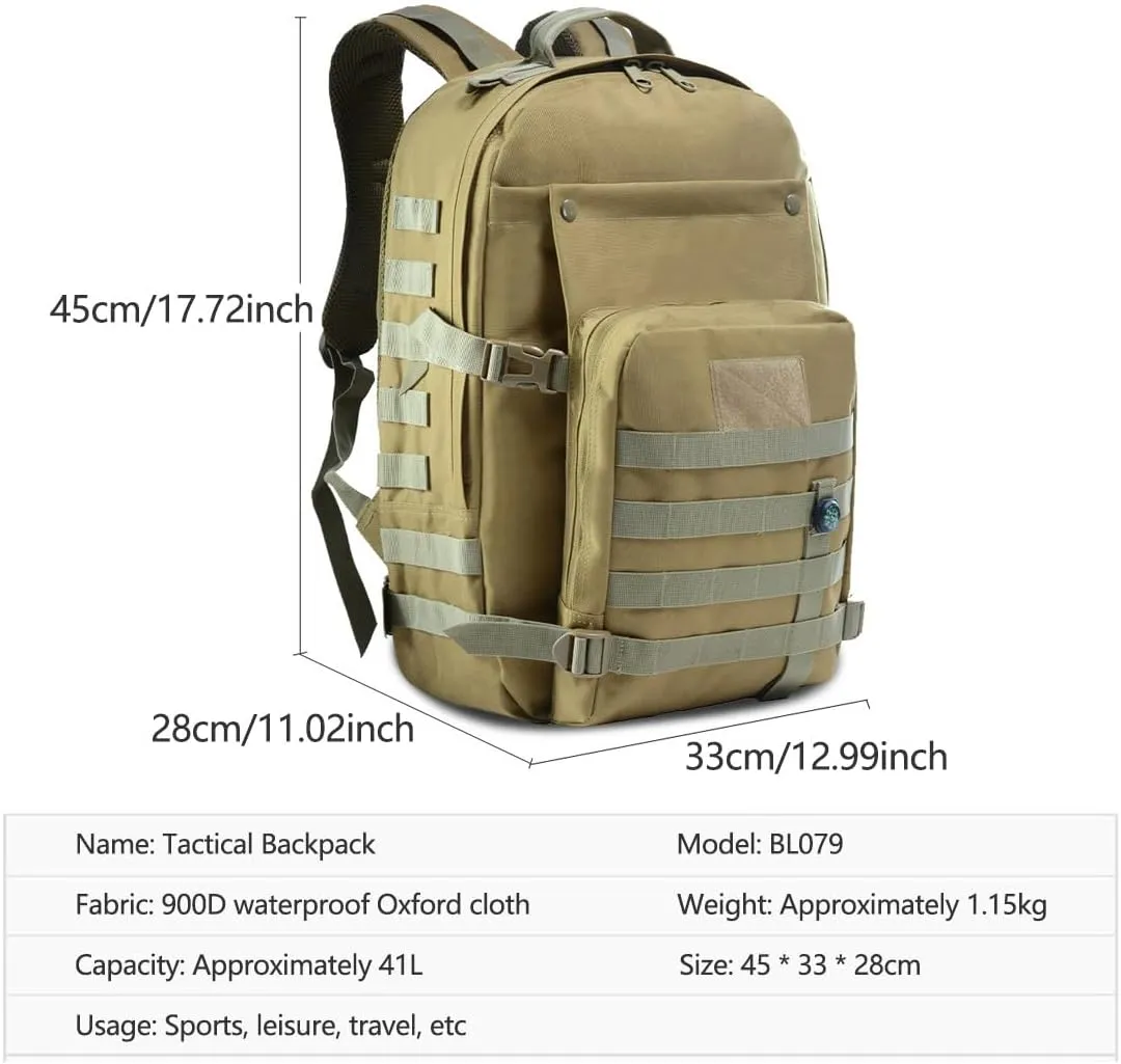41L Military Tactical Backpack For Men Camping Hiking Trekking Daypack Rucksack Bag MOLLE 3 Day Assault Pack (Jungle Digital)