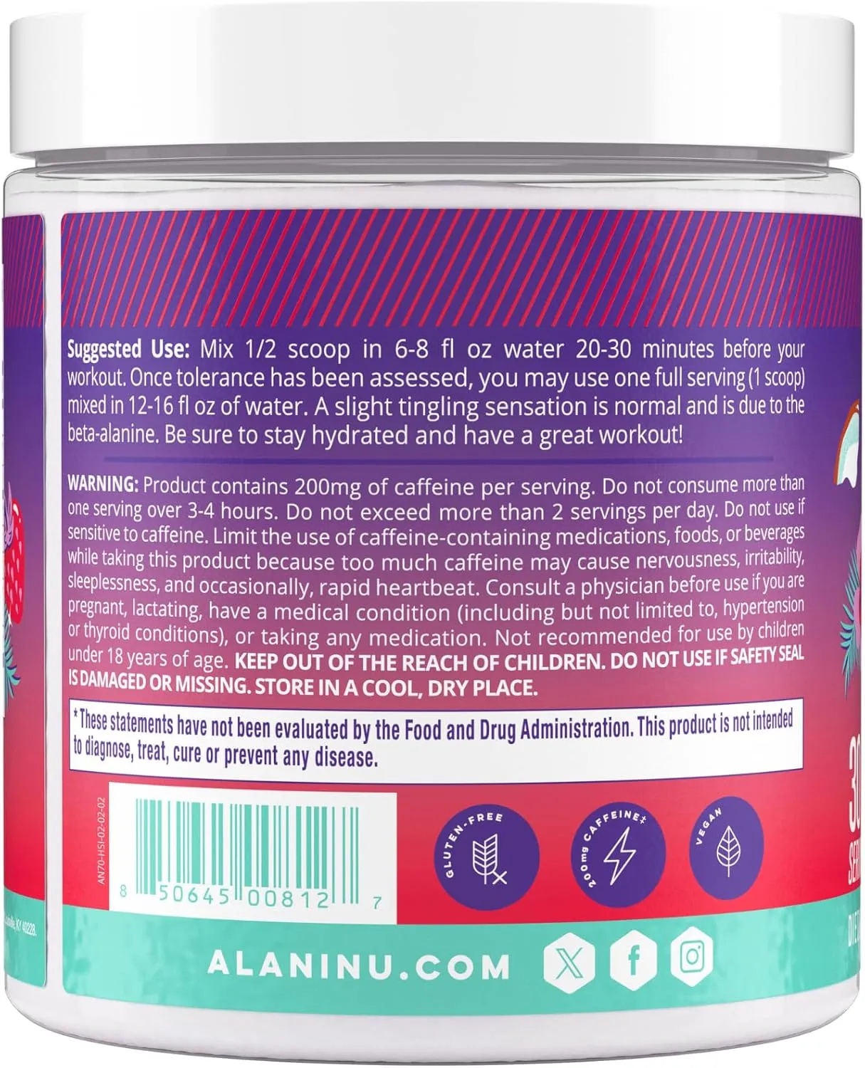 Alani Nu Pre Workout Powder Hawaiian Shaved Ice | Amino Energy Boost | Endurance Supplement | Sugar Free | 200mg Caffeine | L-Theanine, Beta-Alanine, Citrulline | 30 Servings