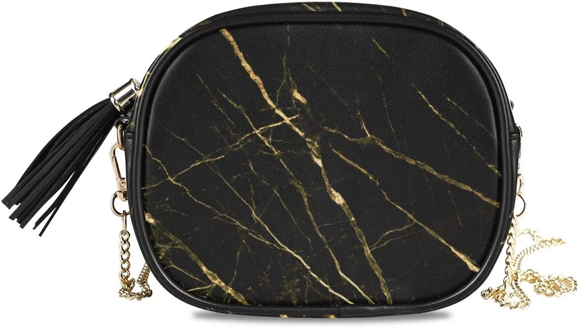 ALAZA PU Leather Small Crossbody Bag Purse Wallet Black Marble Gold Texture Cell Phone Bags with Adjustable Chain Strap & Multi Pocket