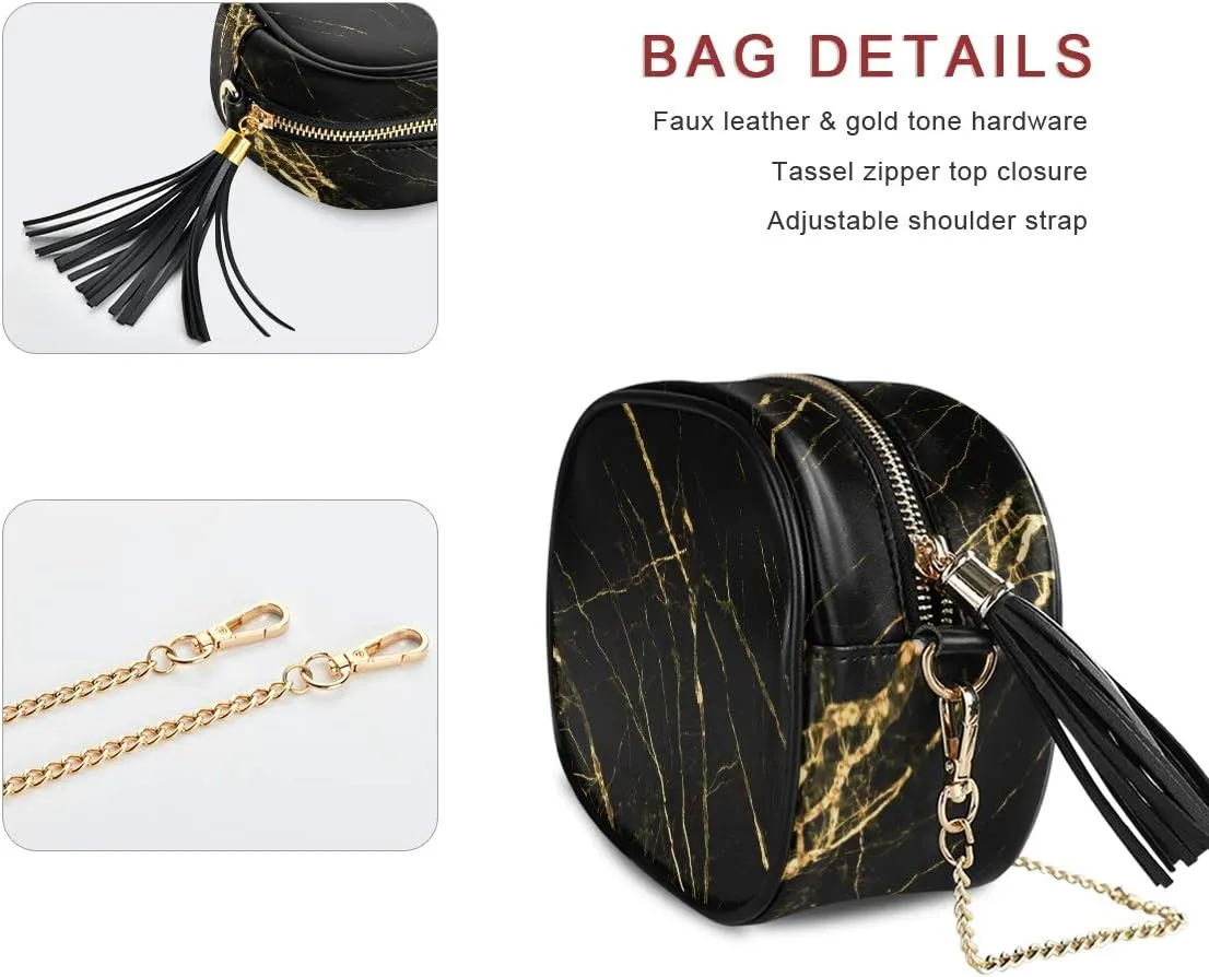 ALAZA PU Leather Small Crossbody Bag Purse Wallet Black Marble Gold Texture Cell Phone Bags with Adjustable Chain Strap & Multi Pocket