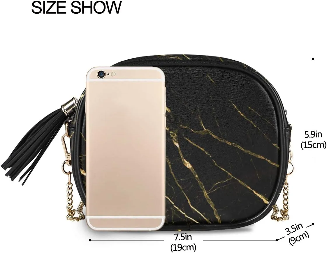 ALAZA PU Leather Small Crossbody Bag Purse Wallet Black Marble Gold Texture Cell Phone Bags with Adjustable Chain Strap & Multi Pocket