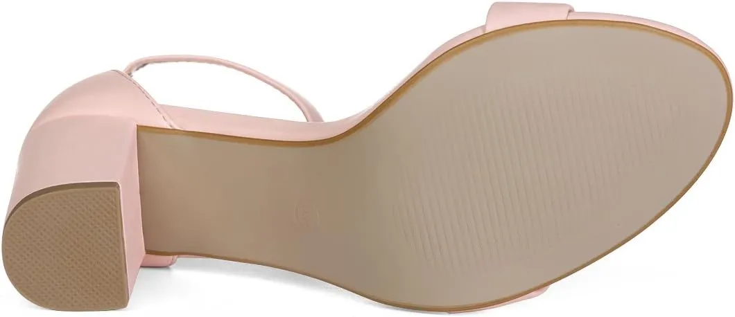 Allegra K Women's Solid Open Toe Buckle Block Heel Ankle Strap Sandals