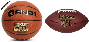 AND1 Street Grip Premium Composite Leather Basketball & Pump- Official Size 7 (29.5”) Streetball, Made for Indoor and Outdoor Basketball Games (Orange) & WILSON NFL Super Grip Official Football