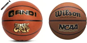 AND1 Street Grip Premium Composite Leather Basketball & Pump- Official Size 7 Streetball & WILSON Sporting Goods WILSON NCAA Final Four Edition Basketball, Official - 29.5",WTB1233,Brown