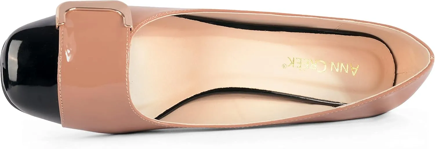 ANN CREEK Women's Pumps 'Angela' Shoes for Women Dressy Low Heel Rush Hour Office Shoes Two Tone Womens Pumps Square Toe 2.4 Inch Chunky Heel Slip On