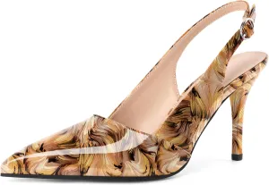 AUMOTED Women's Slingback D'Orsay Slip-on High Heels Pointed Toe Stiletto Ankle-Strap Heel Pump Dress Shoes 3.5 Inch