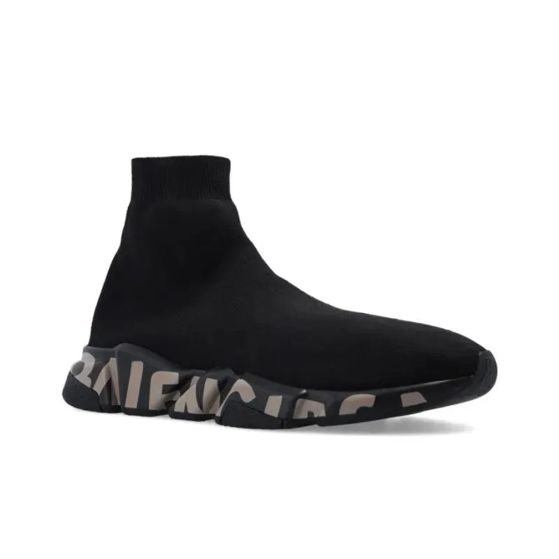 Balenciaga Speed Graffiti Trainers Black Dark Beige