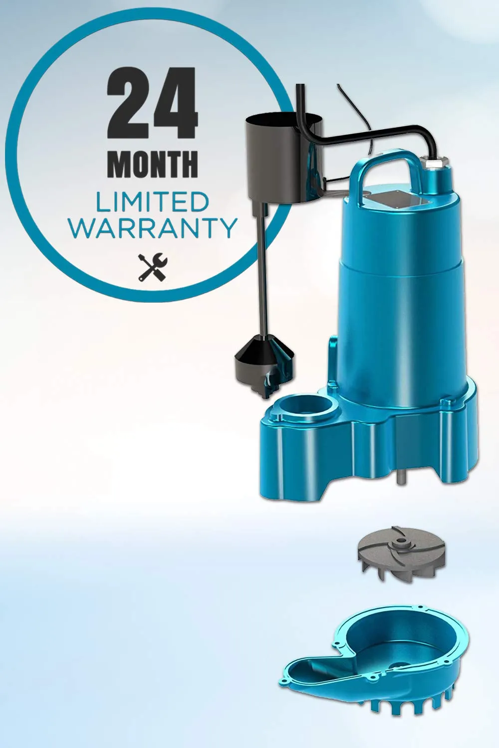 Barnes Model 112552 Model SP33VFX Submersible Sump Pump - High-Efficiency for Residential Use, Cast Iron Vortex Impeller, 1/3 HP, 3000 GPH, Piggy Back Mechanical Float Switch, 20' Cord, 9"x9"