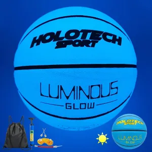 Basketball Glow in The Dark, Cool Glowing Indoor Outdoor Luminous Leather Basketball Blue Size 7 for Men (with Pump)