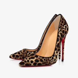 Beige and Brown Print Suede Pump