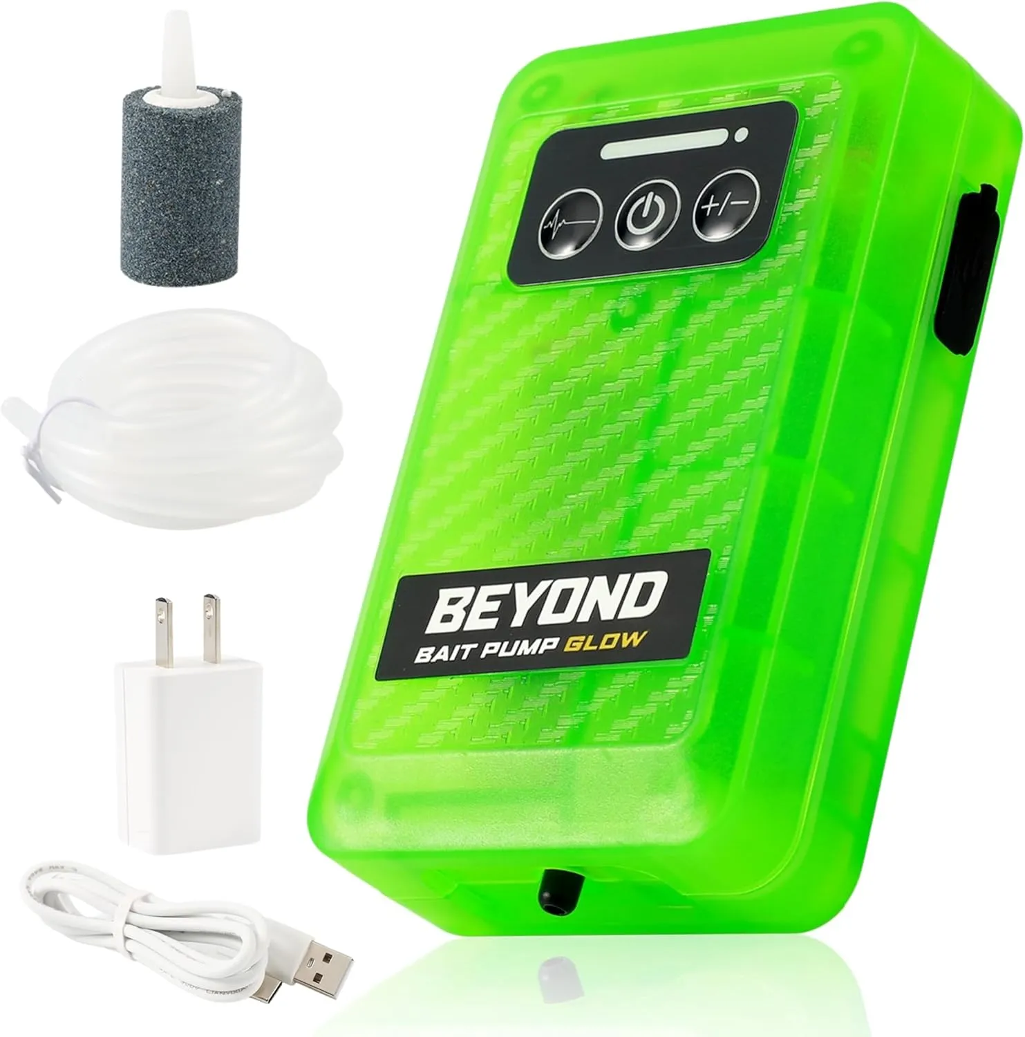 Beyond Bait Pump Rechargeable Aerator - Portable Glow in The Dark Bubbler – 4 Speed Portable Live Bait Aerator with XL Air Stone – Water-Resistant, Keeps Your Bait Alive Longer