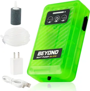 Beyond Bait Pump Rechargeable Aerator - Portable Glow in The Dark Bubbler – 4 Speed Portable Live Bait Aerator with XL Air Stone – Water-Resistant, Keeps Your Bait Alive Longer