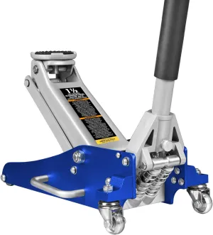 BIG RED T815016L Torin Hydraulic Low Profile Aluminum and Steel Racing Floor Jack with Dual Piston Quick Lift Pump, 1.5 Ton (3,000 lb) Capacity, Blue, T815016L