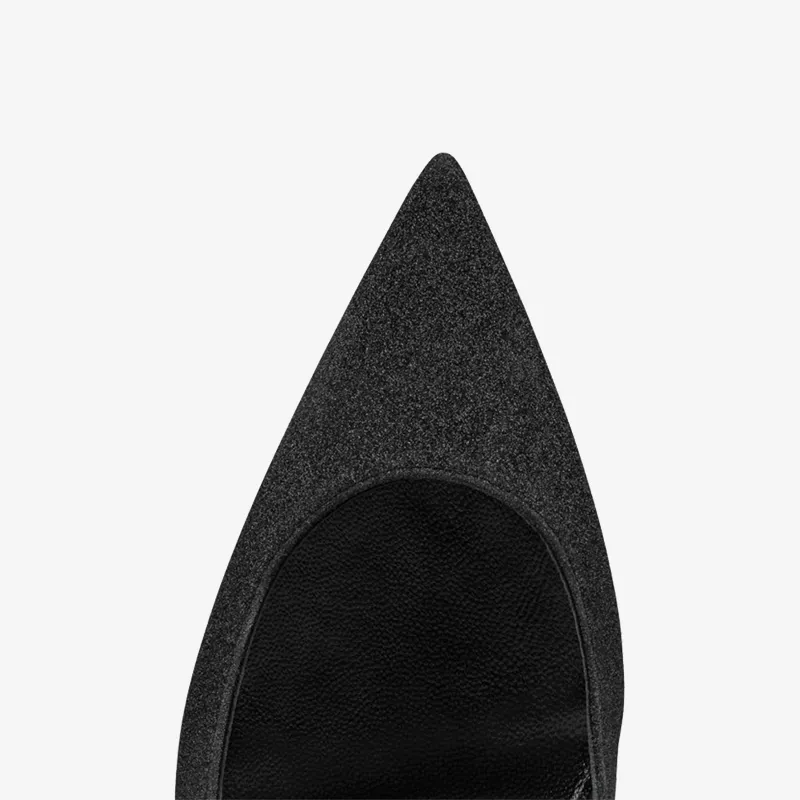 Black Glitter Suede Pointed-Toe Pump