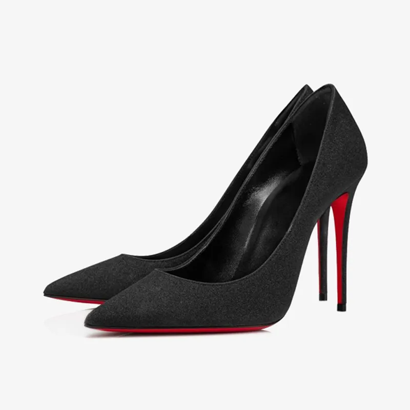 Black Glitter Suede Pointed-Toe Pump