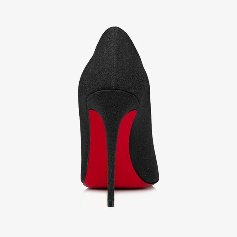 Black Glitter Suede Pointed-Toe Pump