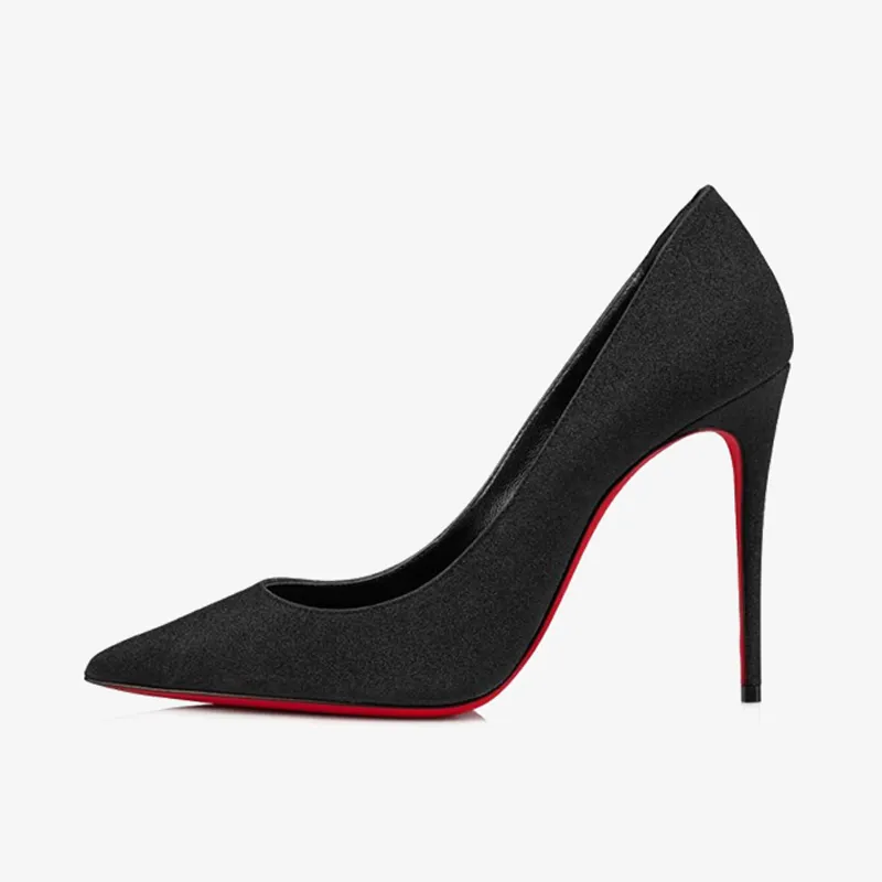 Black Glitter Suede Pointed-Toe Pump