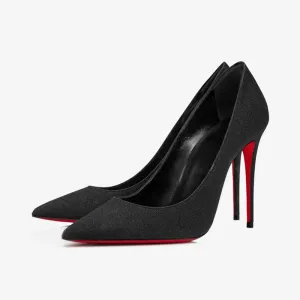 Black Glitter Suede Pointed-Toe Pump
