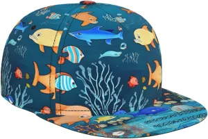 Blue Underwater World of Fish Outdoor Sports Baseball Cap, Daily Sports Adjustable Fashionable Flat Brim hat, Unisex Four-Season Outdoor Sports Cap,