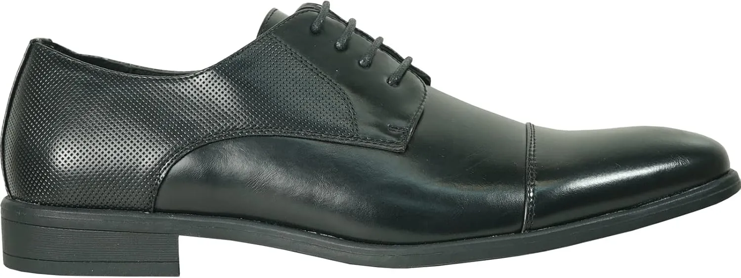 bravo! Men Dress Shoe King Classic Lace-up Oxford Plain or Cap Toe or Wingtip Leather Sock Medium and Wide Width Size from 6 to 18 Black Brown Cognac Blue Purple Red