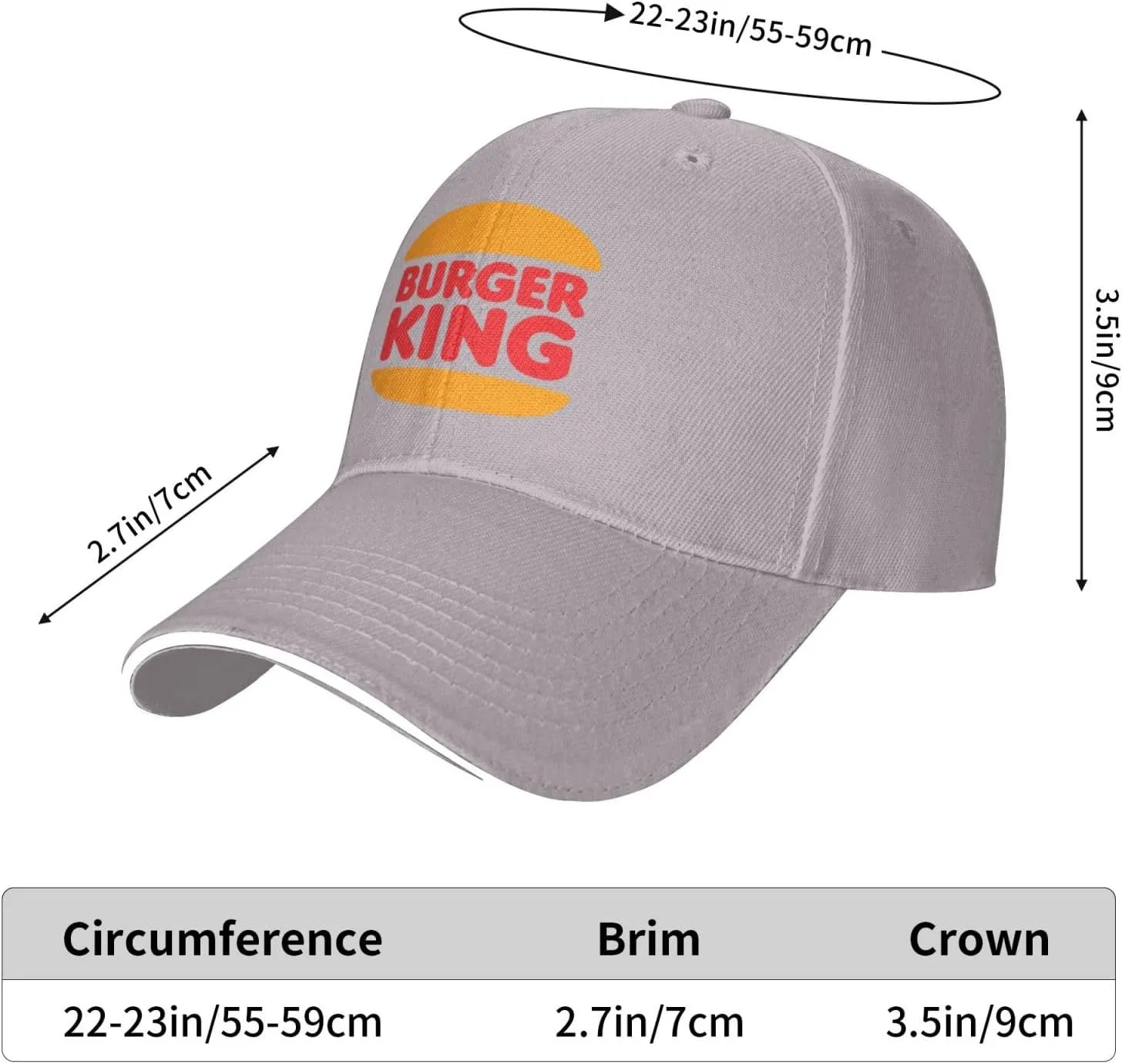 Burger King Baseball Cap Men's Golf Hats Women's Dad Hat Washable Adjustable