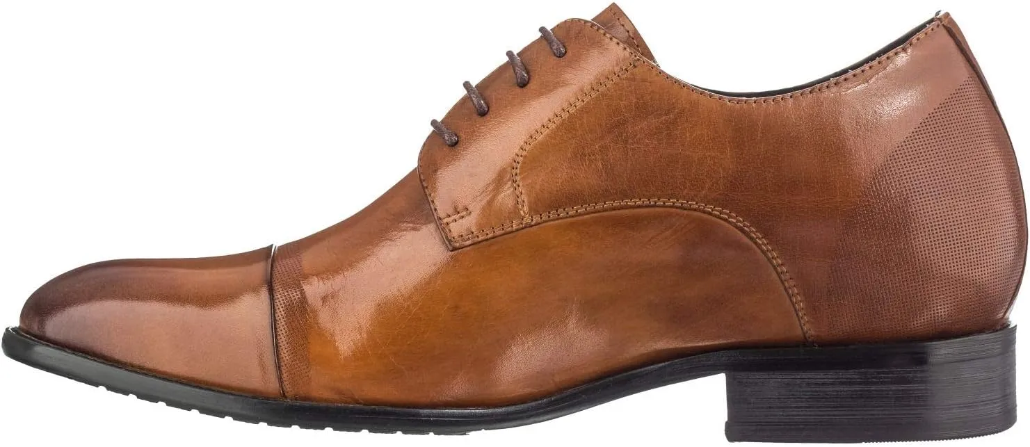 CALTO Men's Invisible Height Increasing Elevator Shoes - Antique Brown Premium Leather Lace-up Formal Oxfords - 2.8 Inches Taller - Y1002 - Size 9 D(M) US