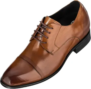CALTO Men's Invisible Height Increasing Elevator Shoes - Antique Brown Premium Leather Lace-up Formal Oxfords - 2.8 Inches Taller - Y1002 - Size 9 D(M) US