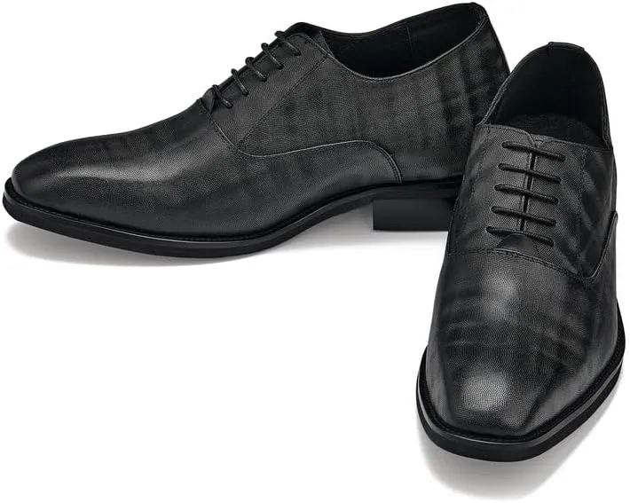 CALTO Men's Invisible Height Increasing Elevator Shoes - Black Micro-Perforated Leather Lace-up Formal Dress Oxfords - 3 Inches Taller - Y3520 - Size 9 D(M) US