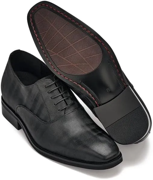CALTO Men's Invisible Height Increasing Elevator Shoes - Black Micro-Perforated Leather Lace-up Formal Dress Oxfords - 3 Inches Taller - Y3520 - Size 9 D(M) US