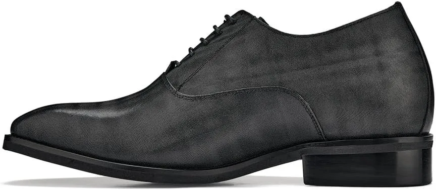 CALTO Men's Invisible Height Increasing Elevator Shoes - Black Micro-Perforated Leather Lace-up Formal Dress Oxfords - 3 Inches Taller - Y3520 - Size 9 D(M) US