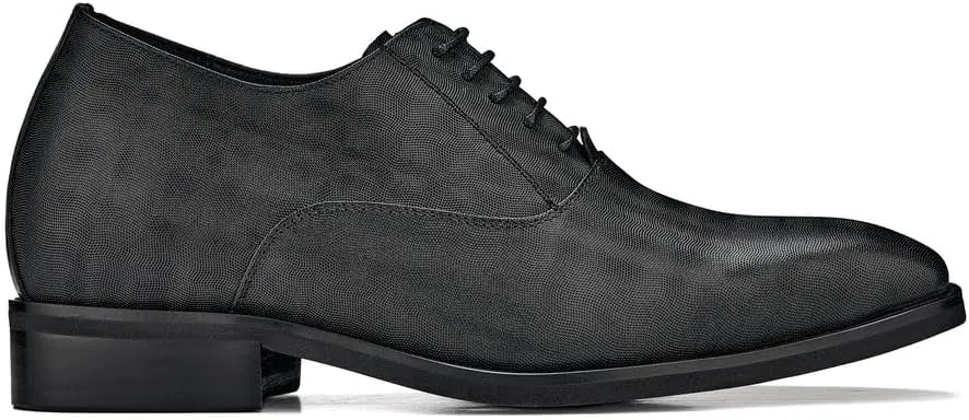 CALTO Men's Invisible Height Increasing Elevator Shoes - Black Micro-Perforated Leather Lace-up Formal Dress Oxfords - 3 Inches Taller - Y3520 - Size 9 D(M) US