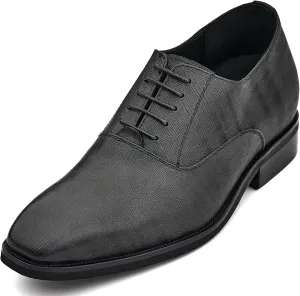 CALTO Men's Invisible Height Increasing Elevator Shoes - Black Micro-Perforated Leather Lace-up Formal Dress Oxfords - 3 Inches Taller - Y3520 - Size 9 D(M) US