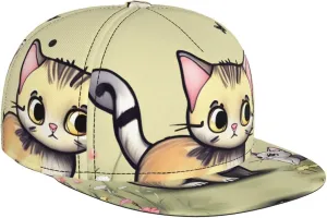 Cat and Butterfly Outdoor Sports Baseball Cap, Daily Sports Adjustable Fashionable Flat Brim hat, Unisex Four-Season Outdoor Sports Cap, Black