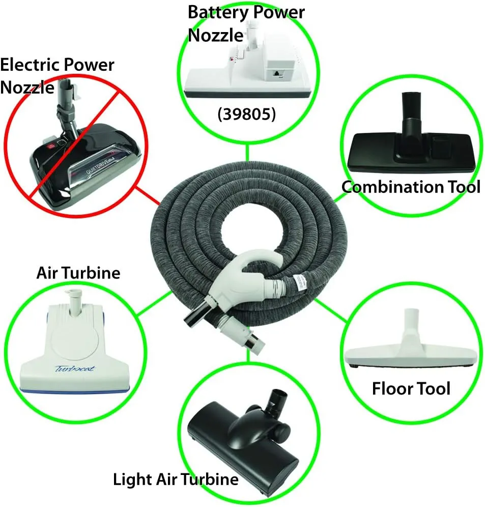 Cen-Tec Systems 94280 Low Voltage Central Vacuum Installed Sock, 30 Ft. Hose, Light Gray