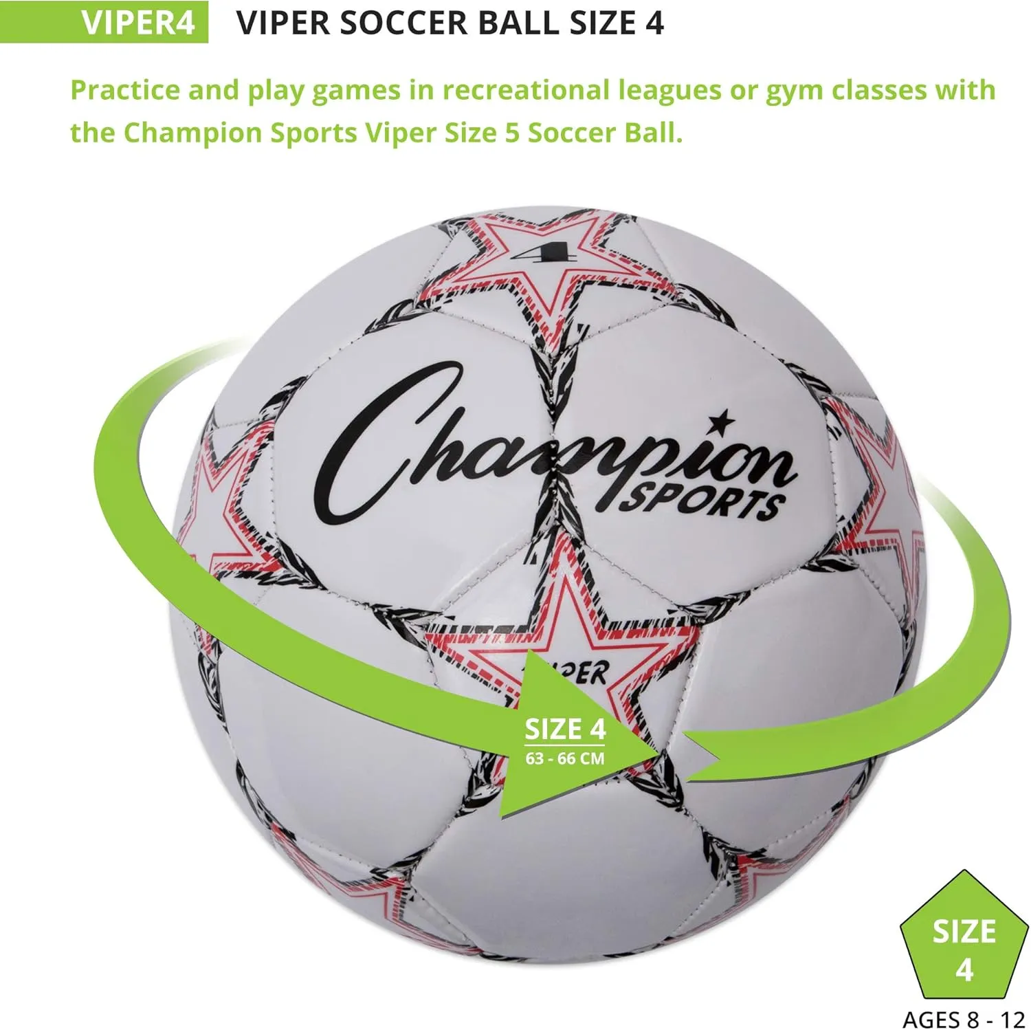 Champion Sports Viper Soccer Ball - Synthetic Leather – Youth, Kids, Adult - Sizes 3, 4, 5