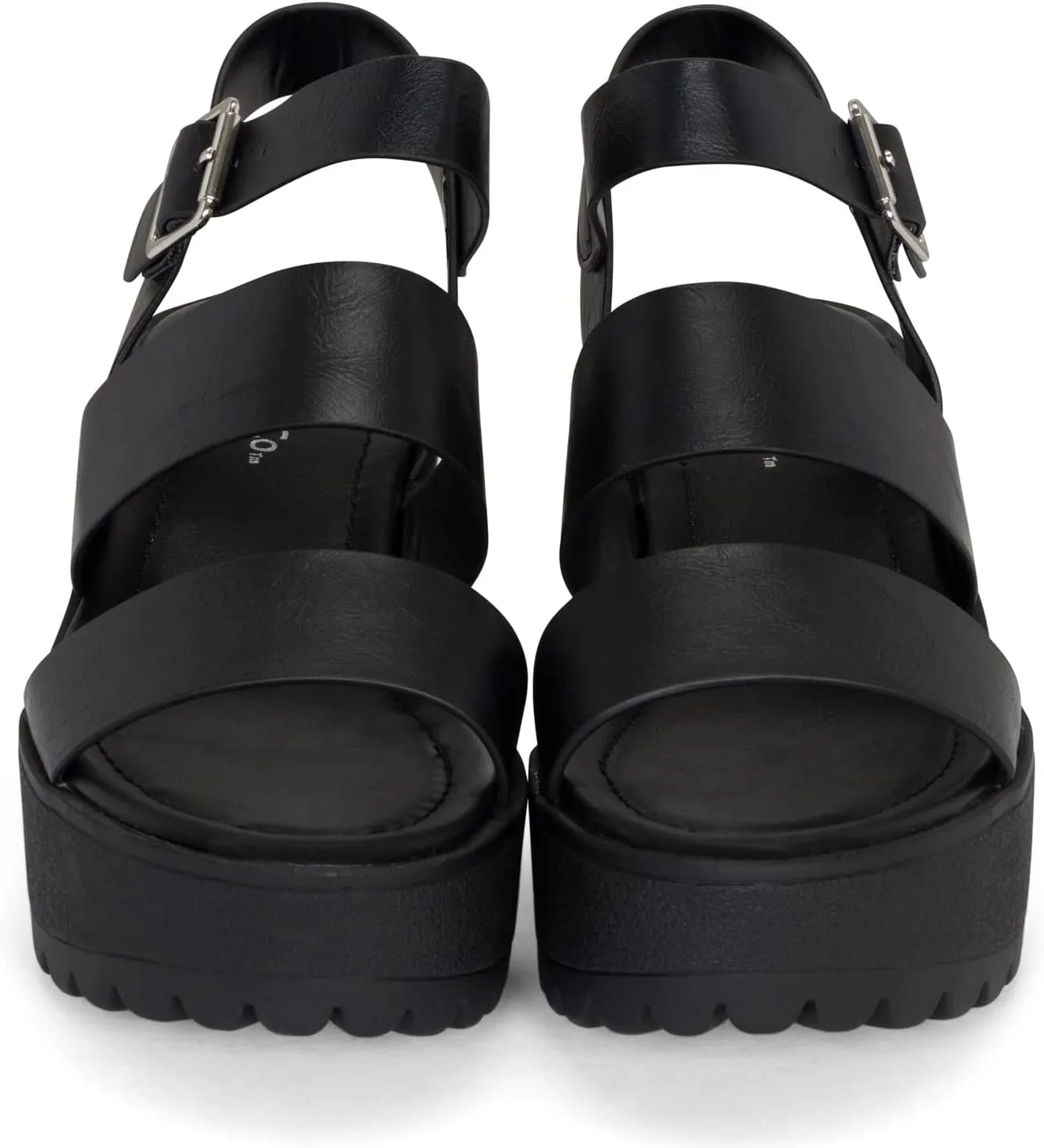 Chariot & Co- Credit- Women's Open Toe Double Band Ankle Buckle Block Heel Platform Lug Sole Sandal