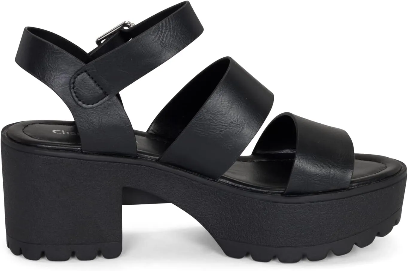 Chariot & Co- Credit- Women's Open Toe Double Band Ankle Buckle Block Heel Platform Lug Sole Sandal