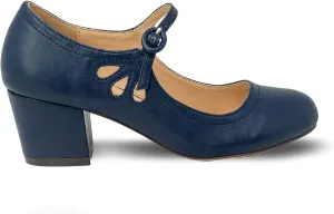 Chase & Chloe Kimmy-21 Women's Round Toe Pierced Mid Heel Mary Jane Style Dress Pumps