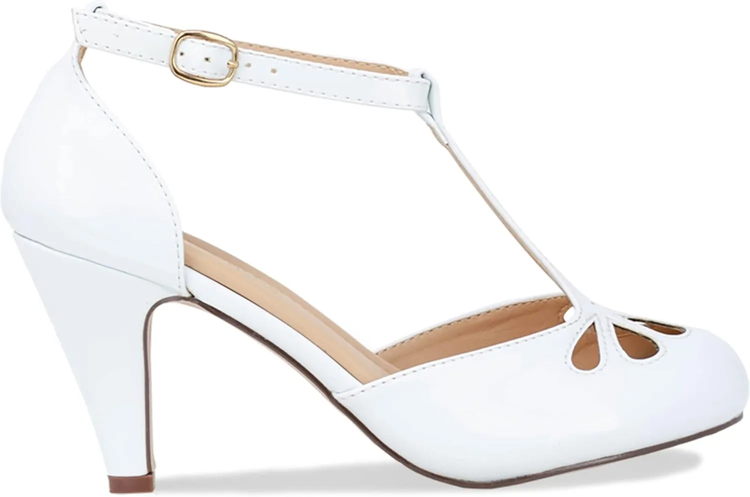 Chase & Chloe Women Mary Jane Oxford Pumps - Cute Low Kitten Heels - Retro Round Toe Shoe with Ankle Strap