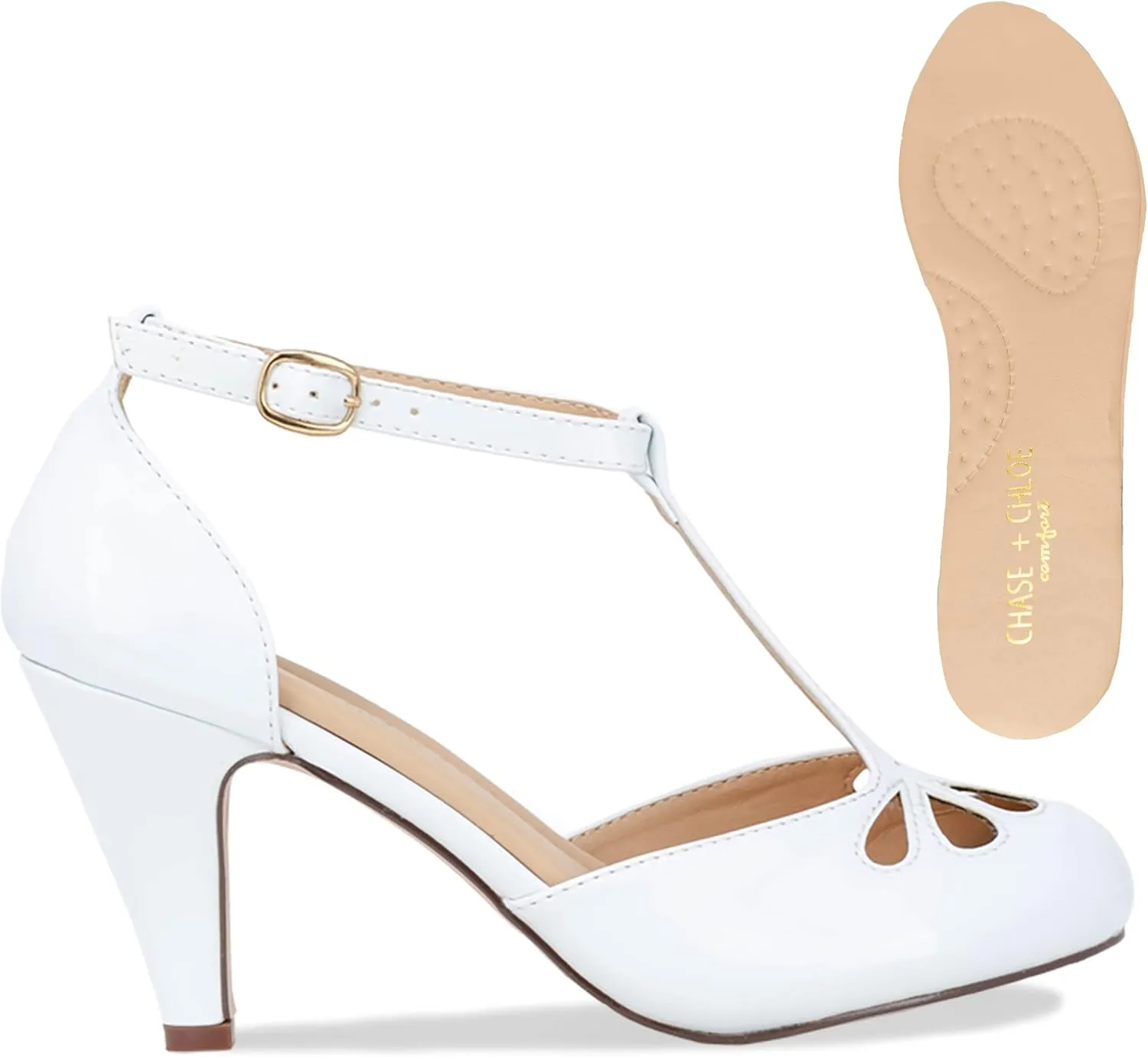 Chase & Chloe Women Mary Jane Oxford Pumps - Cute Low Kitten Heels - Retro Round Toe Shoe with Ankle Strap