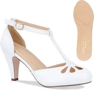 Chase & Chloe Women Mary Jane Oxford Pumps - Cute Low Kitten Heels - Retro Round Toe Shoe with Ankle Strap