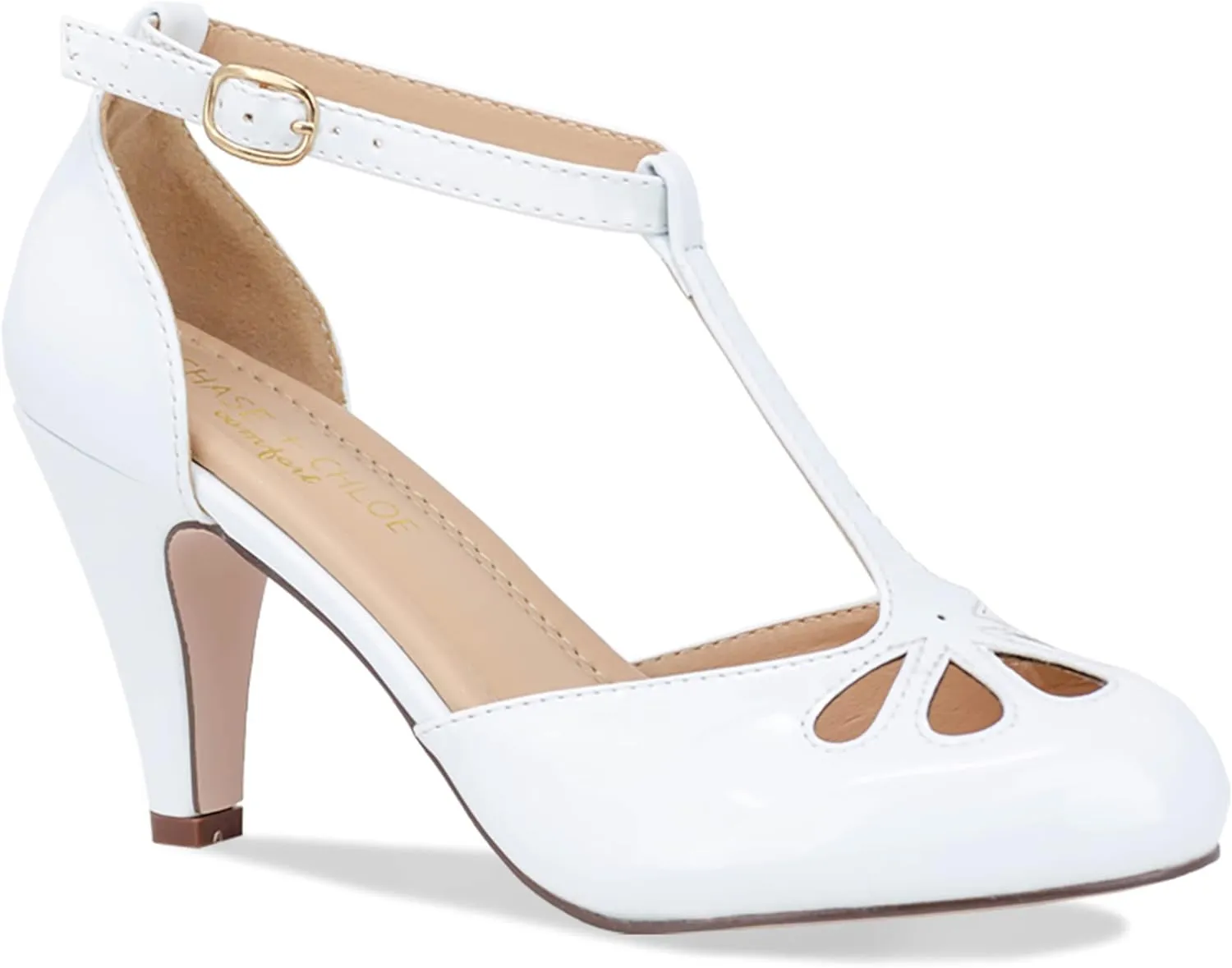 Chase & Chloe Women Mary Jane Oxford Pumps - Cute Low Kitten Heels - Retro Round Toe Shoe with Ankle Strap