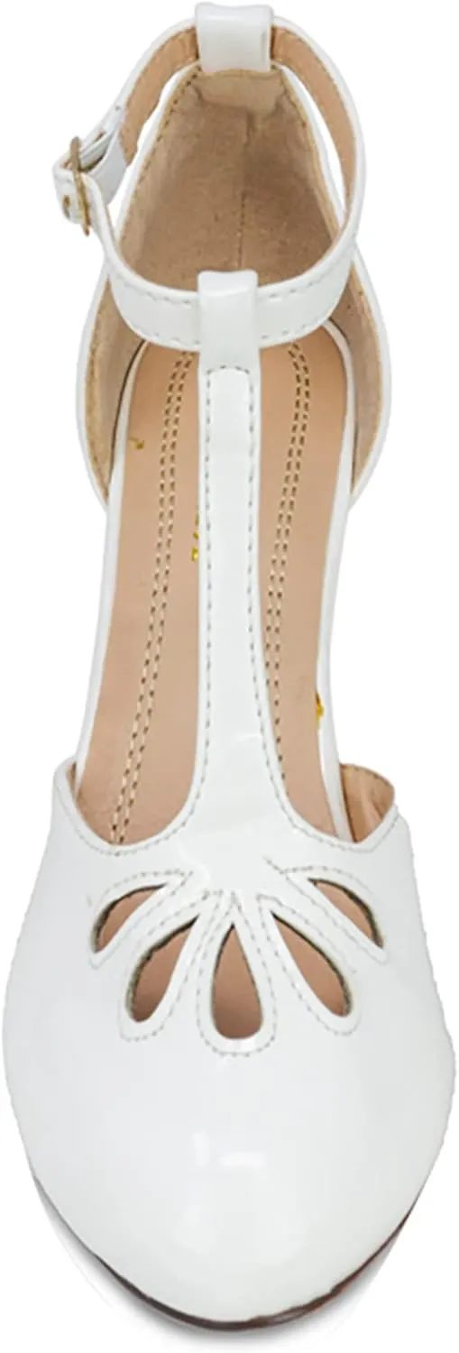 Chase & Chloe Women Mary Jane Oxford Pumps - Cute Low Kitten Heels - Retro Round Toe Shoe with Ankle Strap
