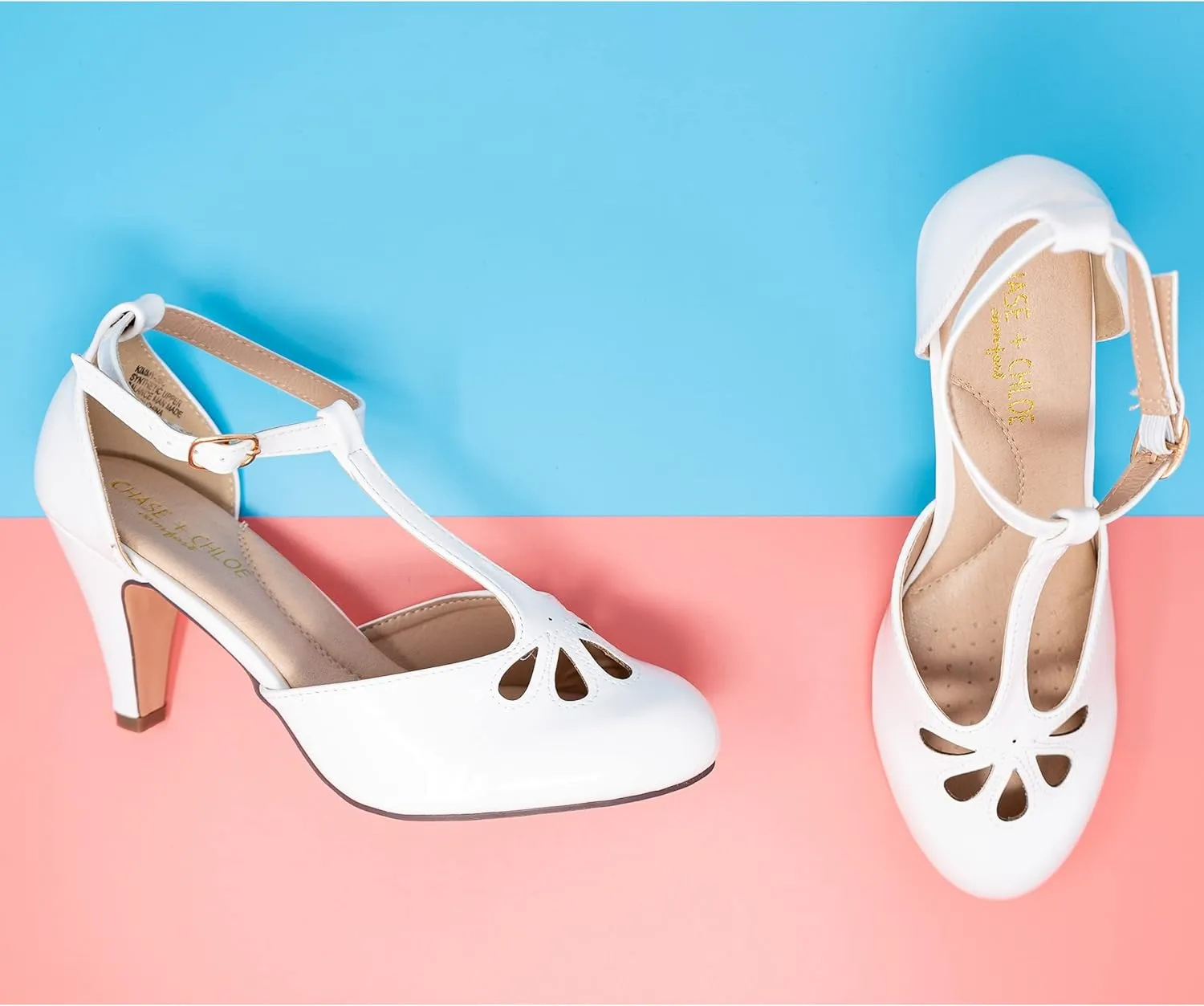 Chase & Chloe Women Mary Jane Oxford Pumps - Cute Low Kitten Heels - Retro Round Toe Shoe with Ankle Strap