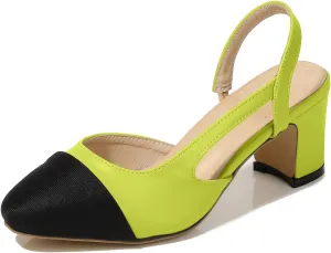 CKSNDLF Women Slingback Pumps Chunky High Heels Splicing Round Toe Comfortable Casual Wedding Shoes for Women Dress Shoes