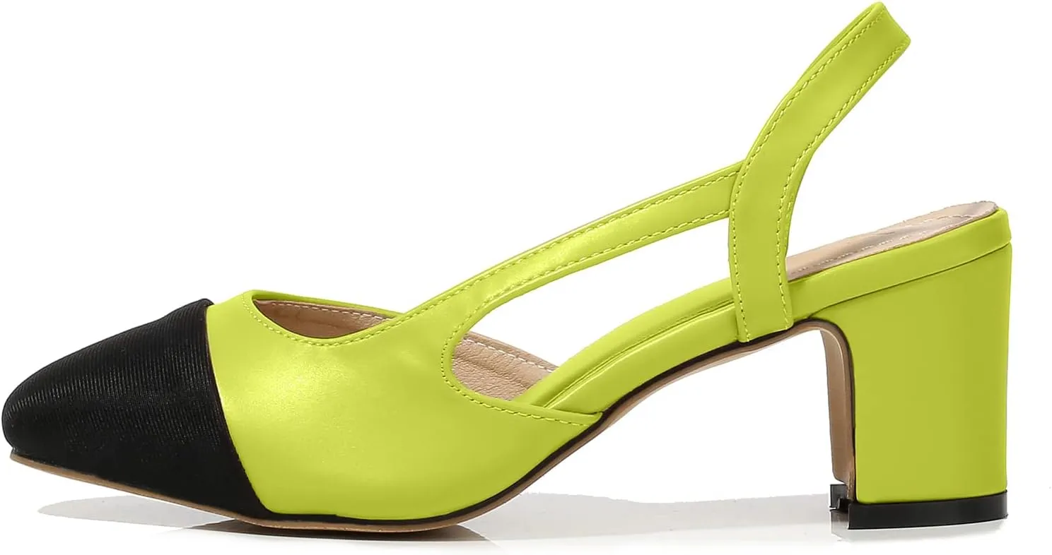 CKSNDLF Women Slingback Pumps Chunky High Heels Splicing Round Toe Comfortable Casual Wedding Shoes for Women Dress Shoes