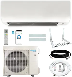 Daikin 24,000 BTU 21 SEER2 Aurora Low Ambient Ductless Mini Split Air Conditioner Heat Pump with Maxwell 15 ft. Installation Kit and Bracket - Wi-Fi Enabled R32