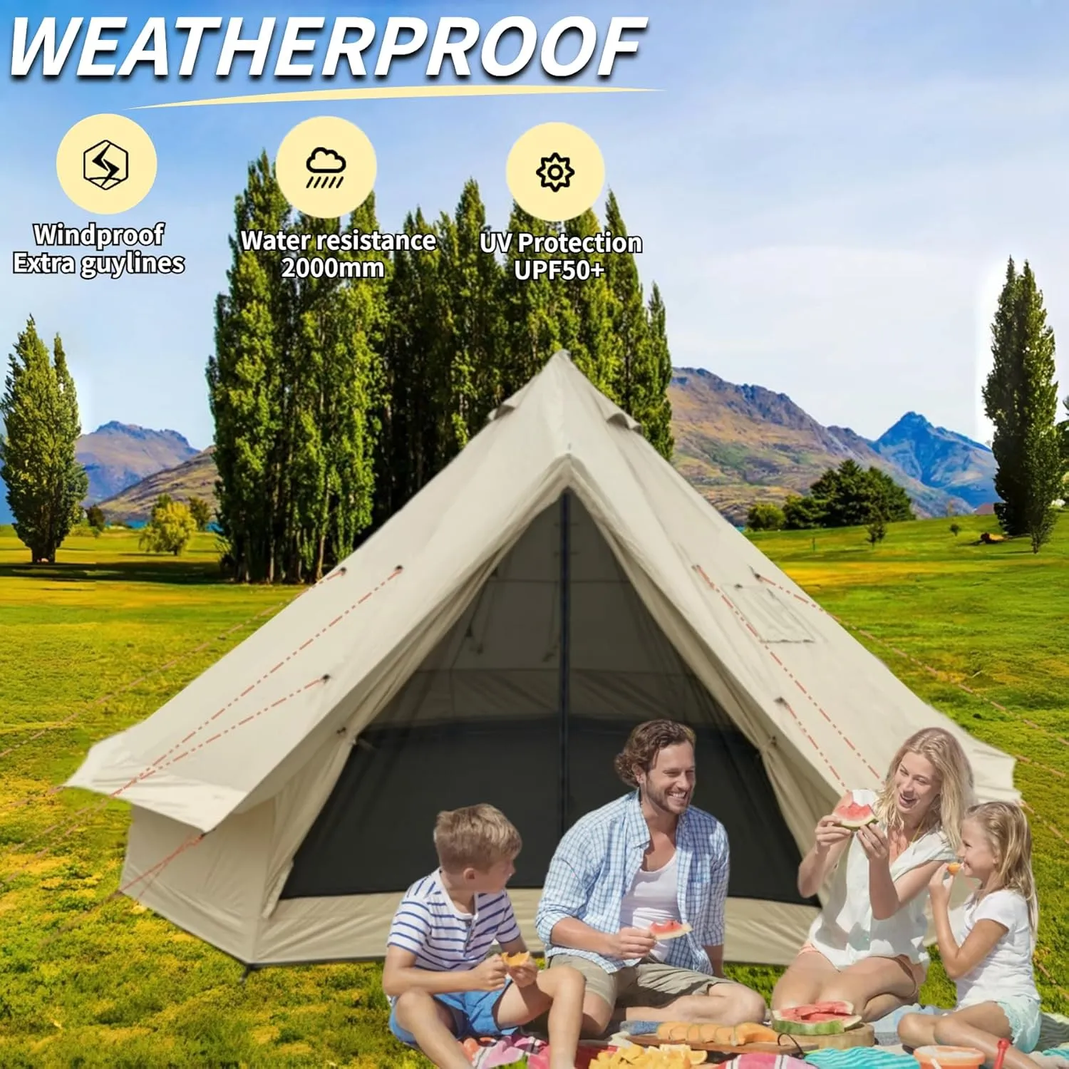 DANCHEL OUTDOOR B2 Waterproof Glamping Yurts for All Year Living with Stove Jack for 4/6 Person, Portable 4 Season Bell Tent for Camping Hot Tent 300D Oxford Nylon Glamping Accessories,13ft/16.4ft